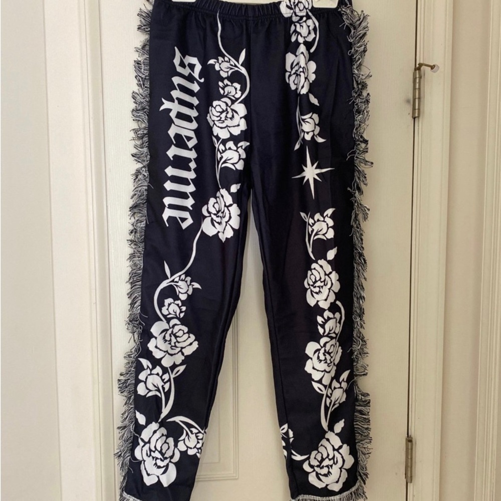 Black and White Fringe Jogger Pants